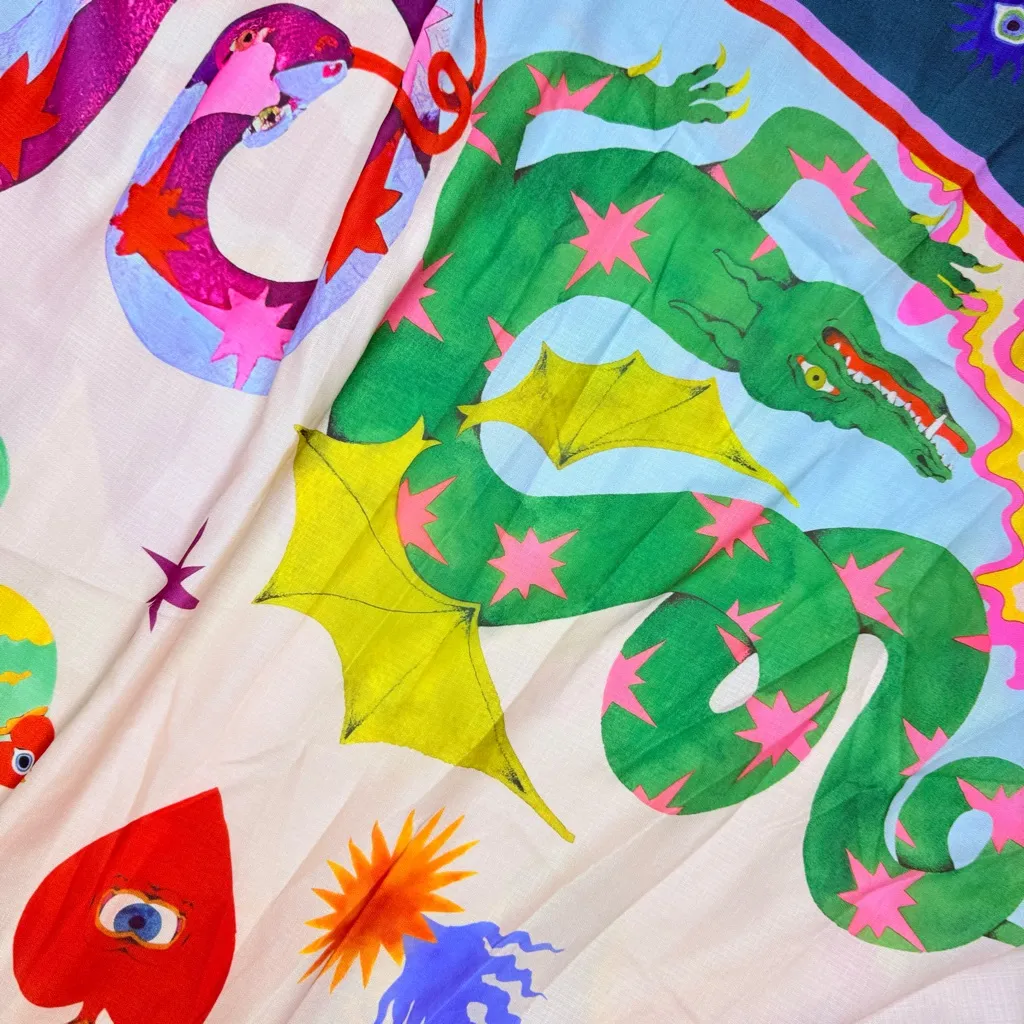 Long maxi dress whimsical eye / snake dragon dress beach dress large Blue - Image 3