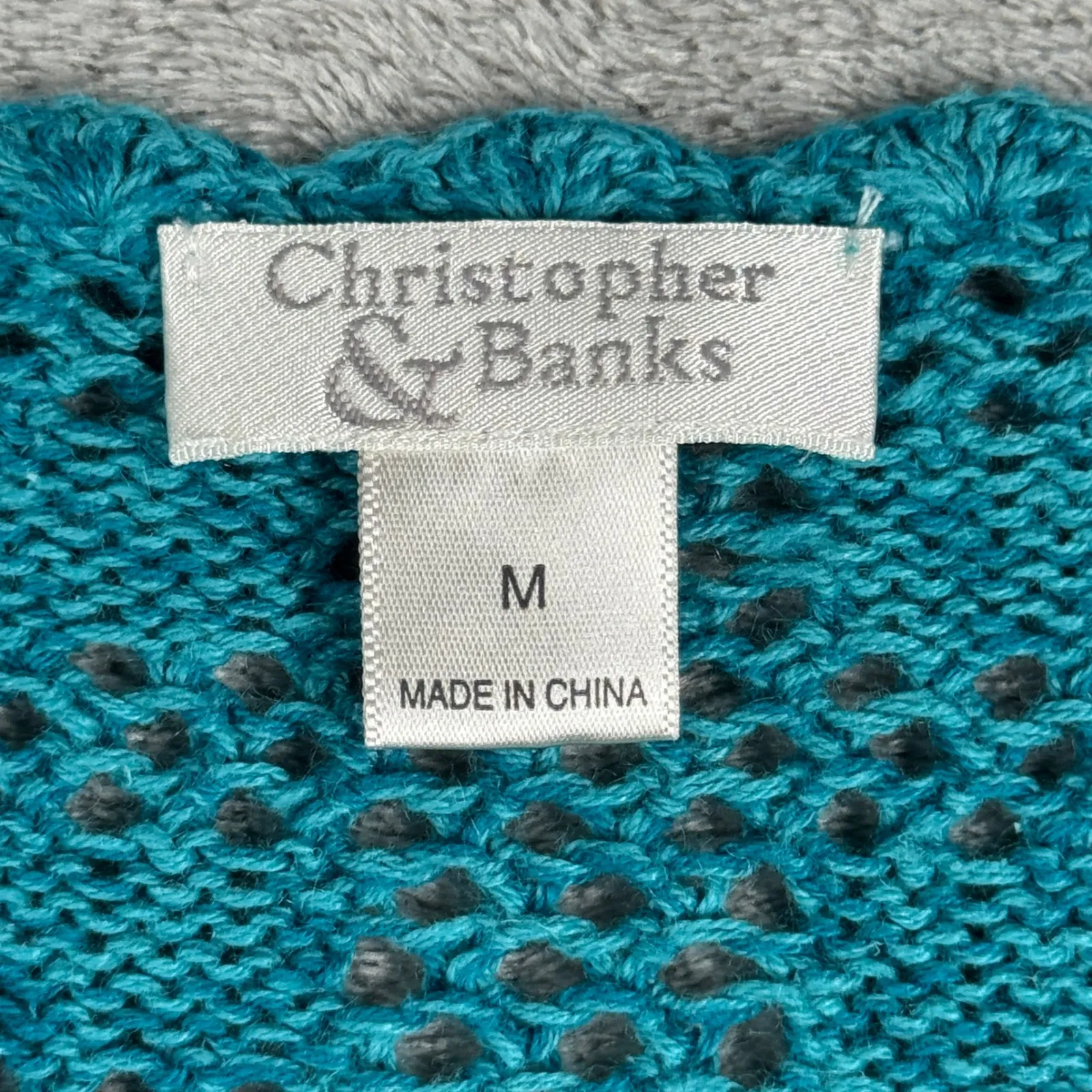 Christopher & Banks Cardigan Teal Crochet Open Front Button Ramie Cotton Women M - Image 5