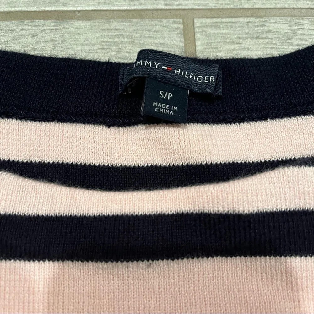 Tommy Hilfiger Ribbed Cotton Long Sleeve Boatneck Sweater, Pink/Navy Stripe - Image 6