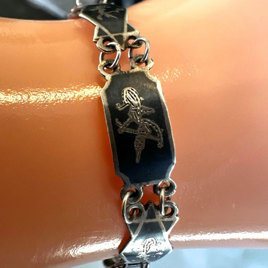 Vintage 1960s Siam Sterling Niello Bracelet Silver - Image 3
