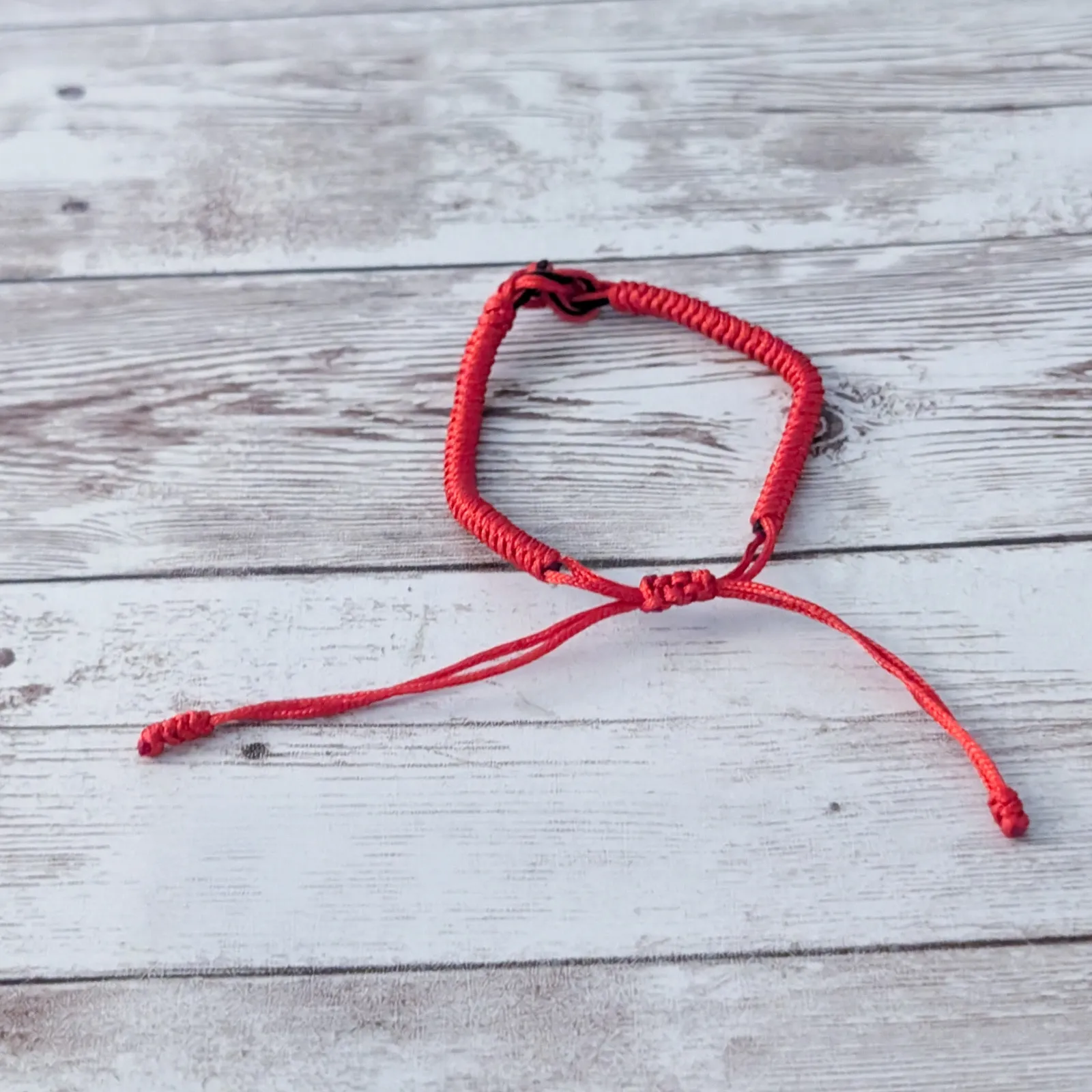 Adjustable Red Tie Bracelet with Red & Black Knot - Image 3