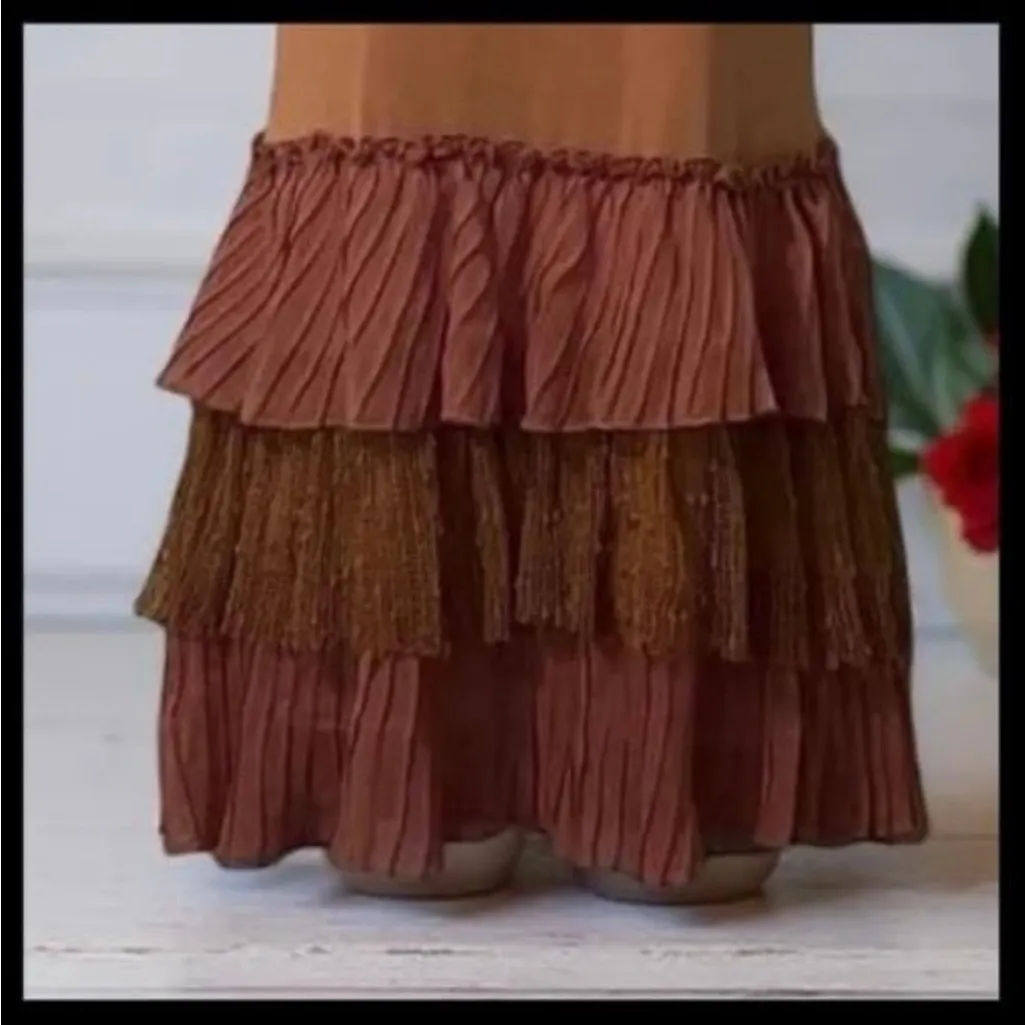 Coastal Boho Ruffled Tiered Wool Blend All Season Gold Flecks Layering Western - Image 3