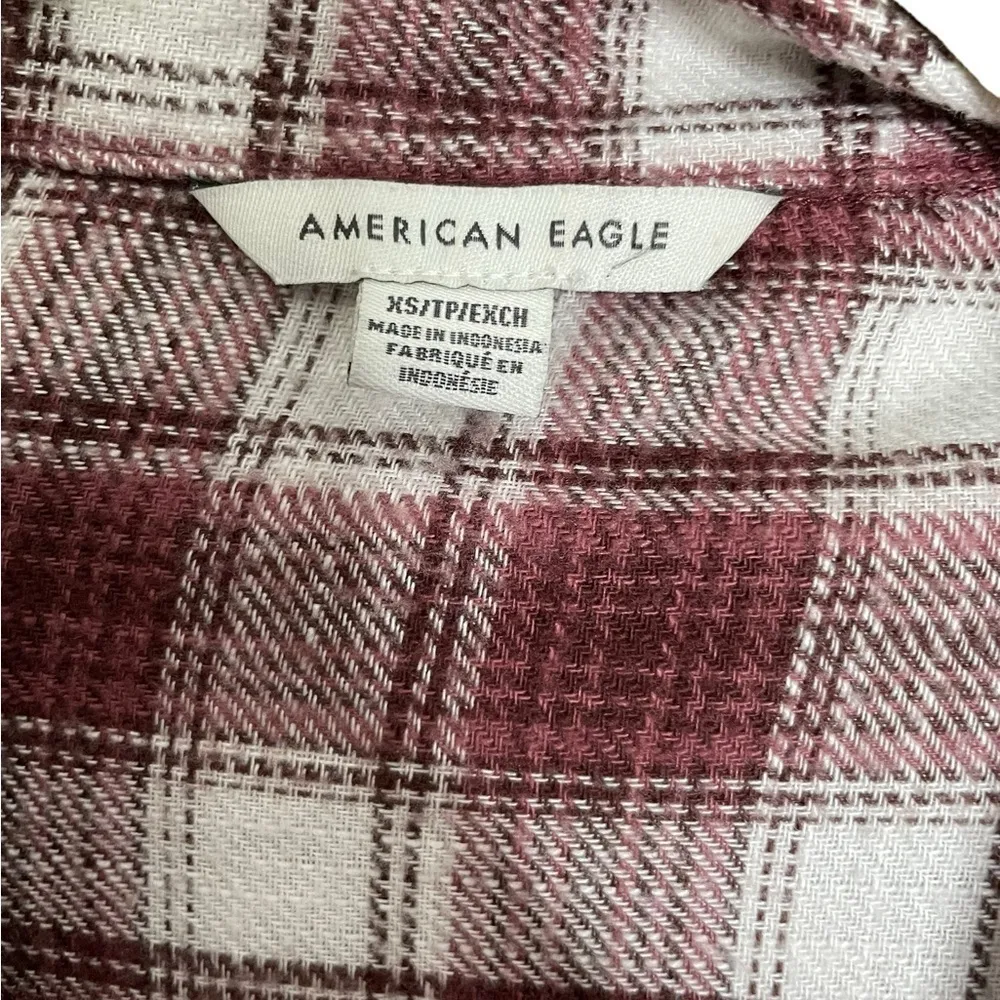 American Eagle Red Olaid Oversized 90ks Grunge Shirt XS - Image 2