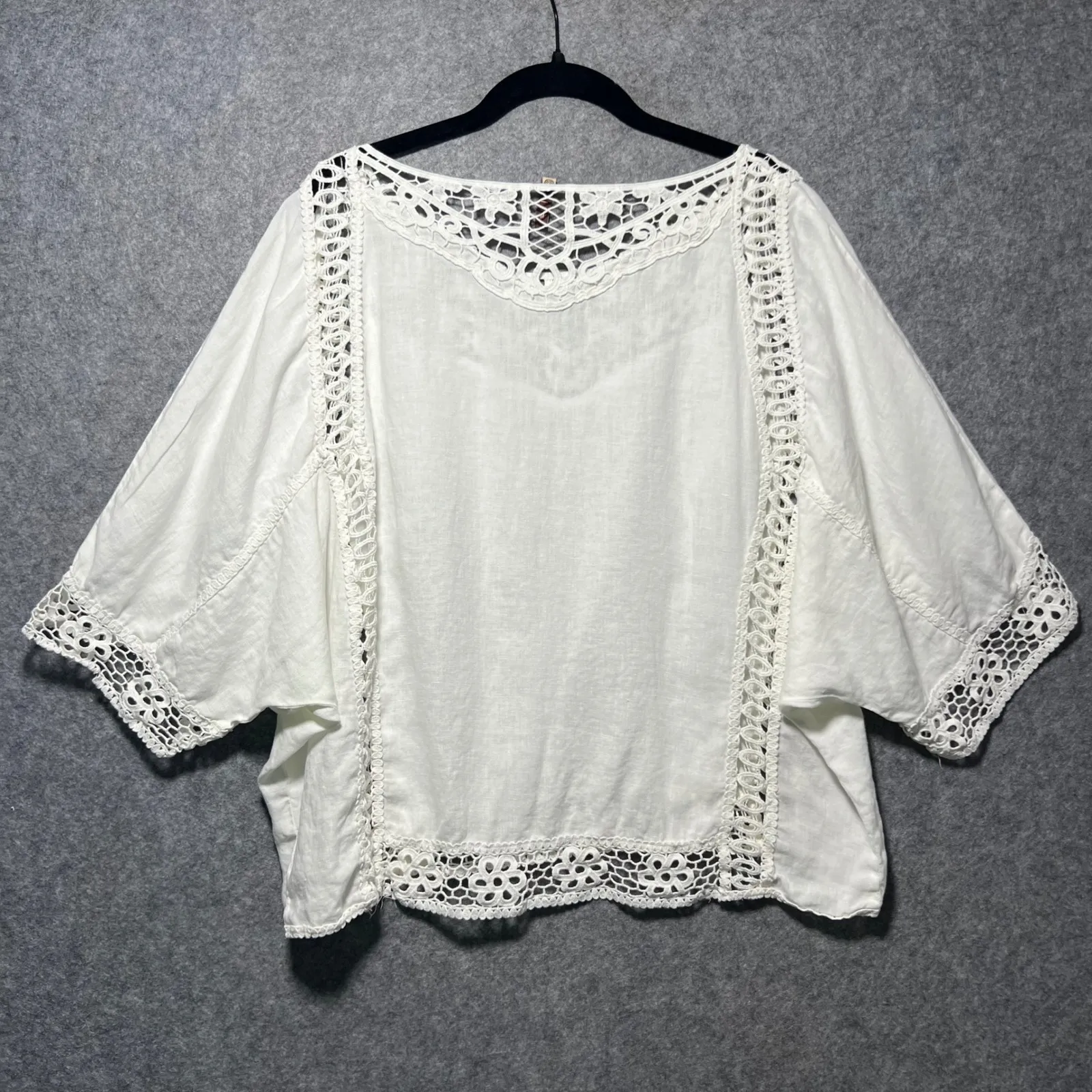 XCVI White Linen Crochet Lace Trim Boho Dolman Sleeve Top Size M - Image 8