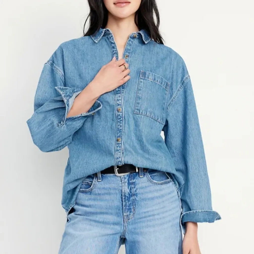 Old Navy Denim Womens Button Up Long Sleeve Chambray Blue Size 3x Plus Western - Image 5