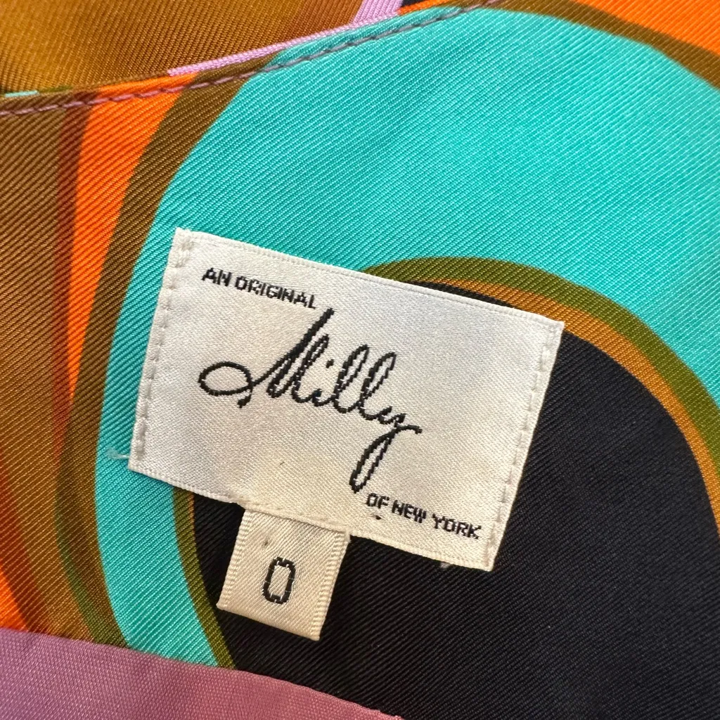 An Original MILLY of New York Runway Kaleidoscope One Shoulder Silk Dress Size 0 Orange - Image 12