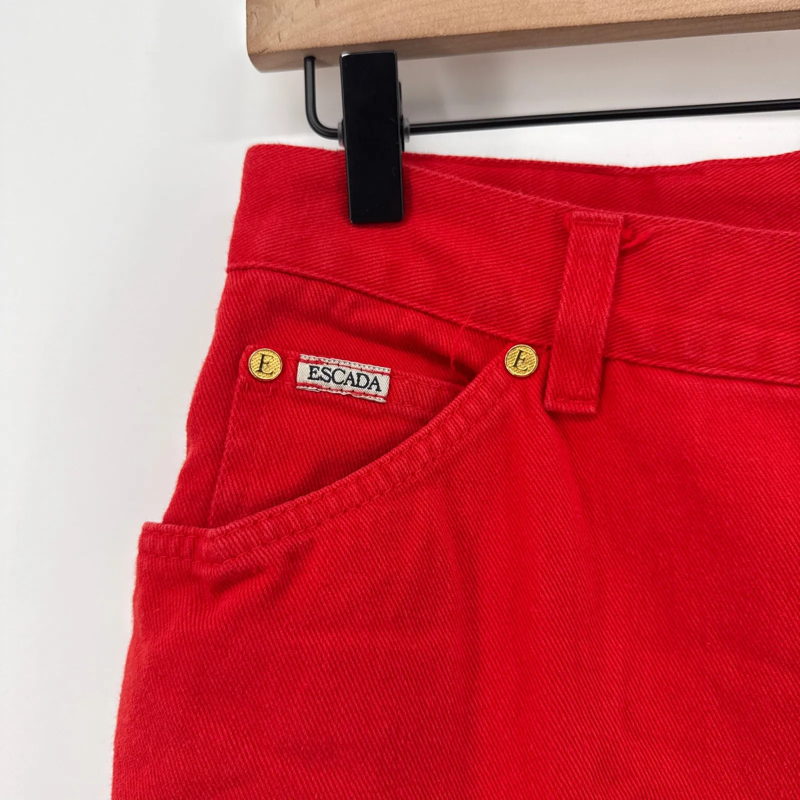 Escada Margaretha Ley Vintage Red Cotton High Rise Jeans Size 42 US 10 Green - Image 2