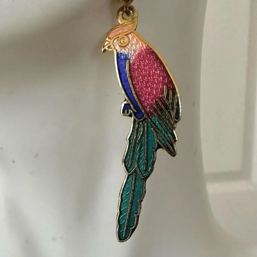 Vintage parrot cloisonné earrings Gold - Image 3