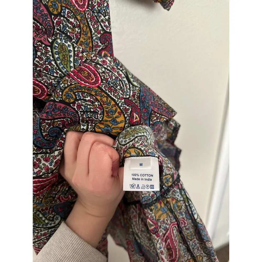 Vintage Toast Suzi Kondi Paisley Mini Dress Tiered Ruffle Multicolor 100% Cotton Blue Size M - Image 6