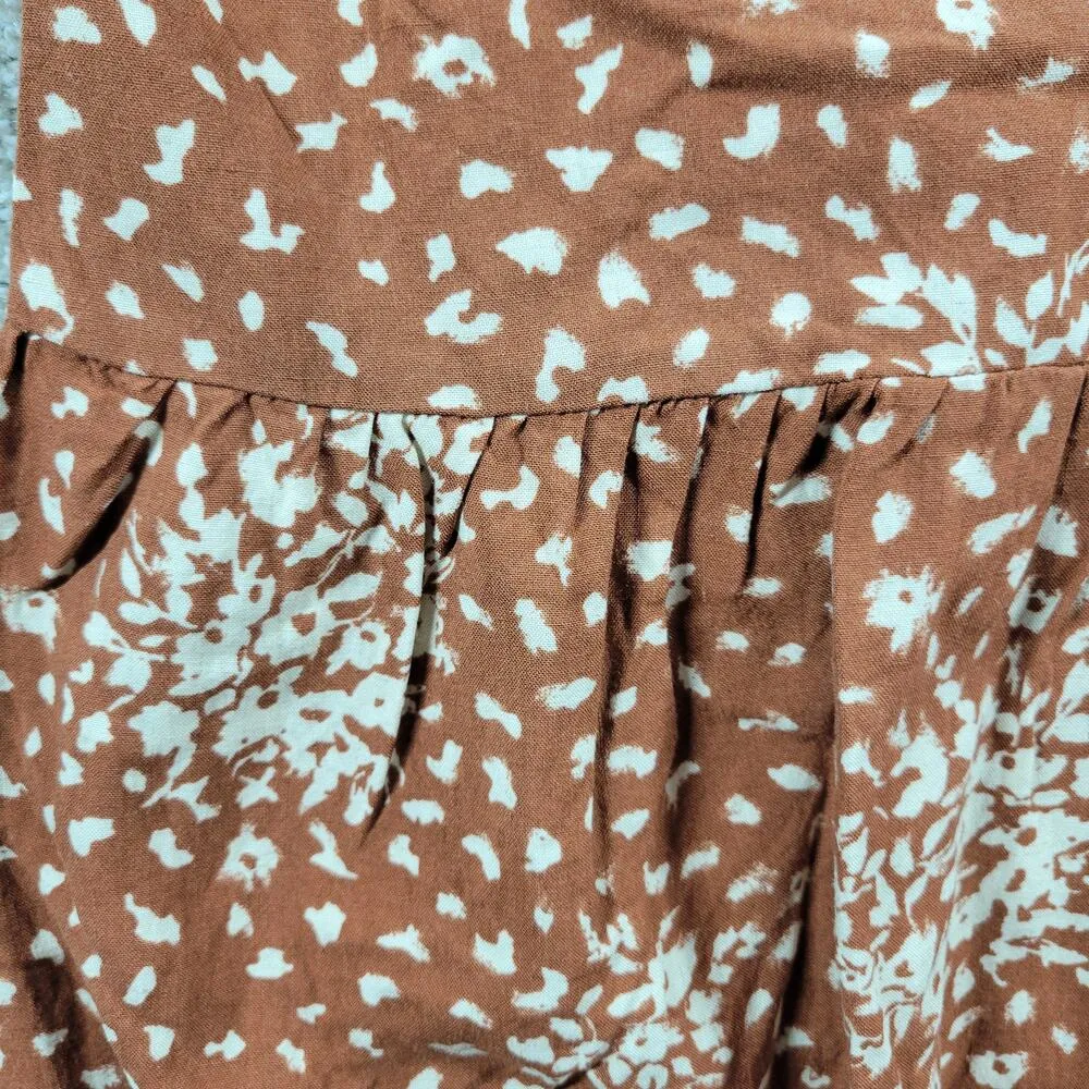 Knox Rose Dress Womens XL Tan  Linen Blend Square V Neck FloralLoose Flowy - Image 7