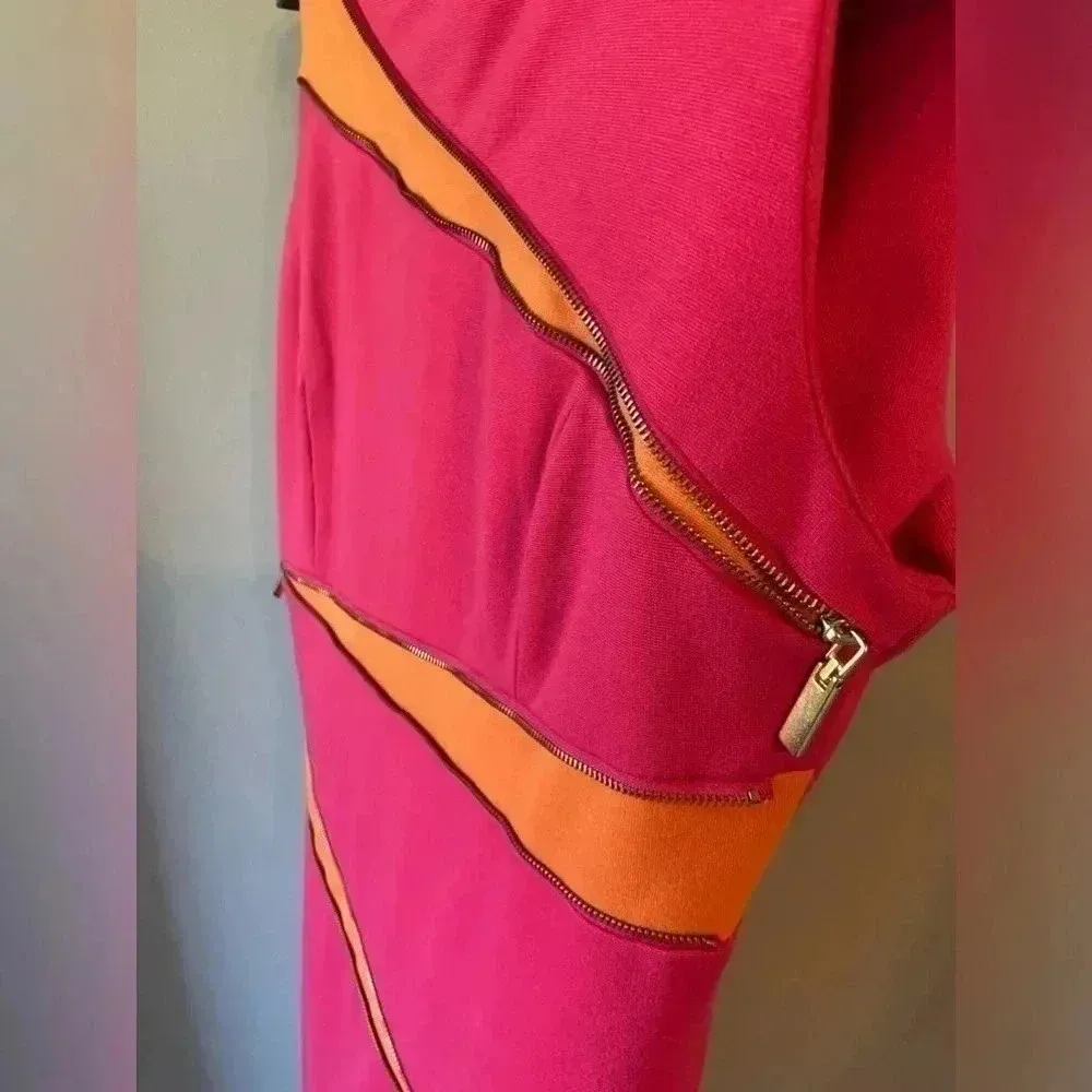 ADRIENNE VITTADINI HOT PINK & ORANGE ZIPPER DRESS SIZE 4 - Image 10