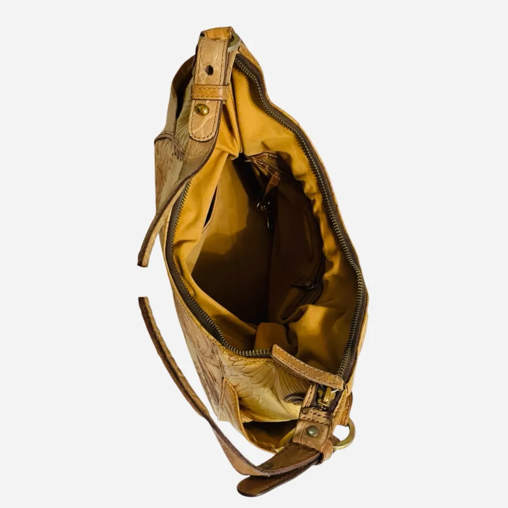 Brahmin Tan Tahiti Palm leaf and Crocodile embossed Shoulder Bag Rare Htf - Image 9