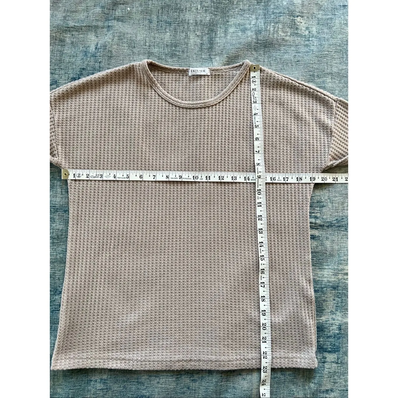 Ekouaer Mauve Beige Long Sleeve and Shorts Waffle Knit Pajamas Set Small Tan - Image 6