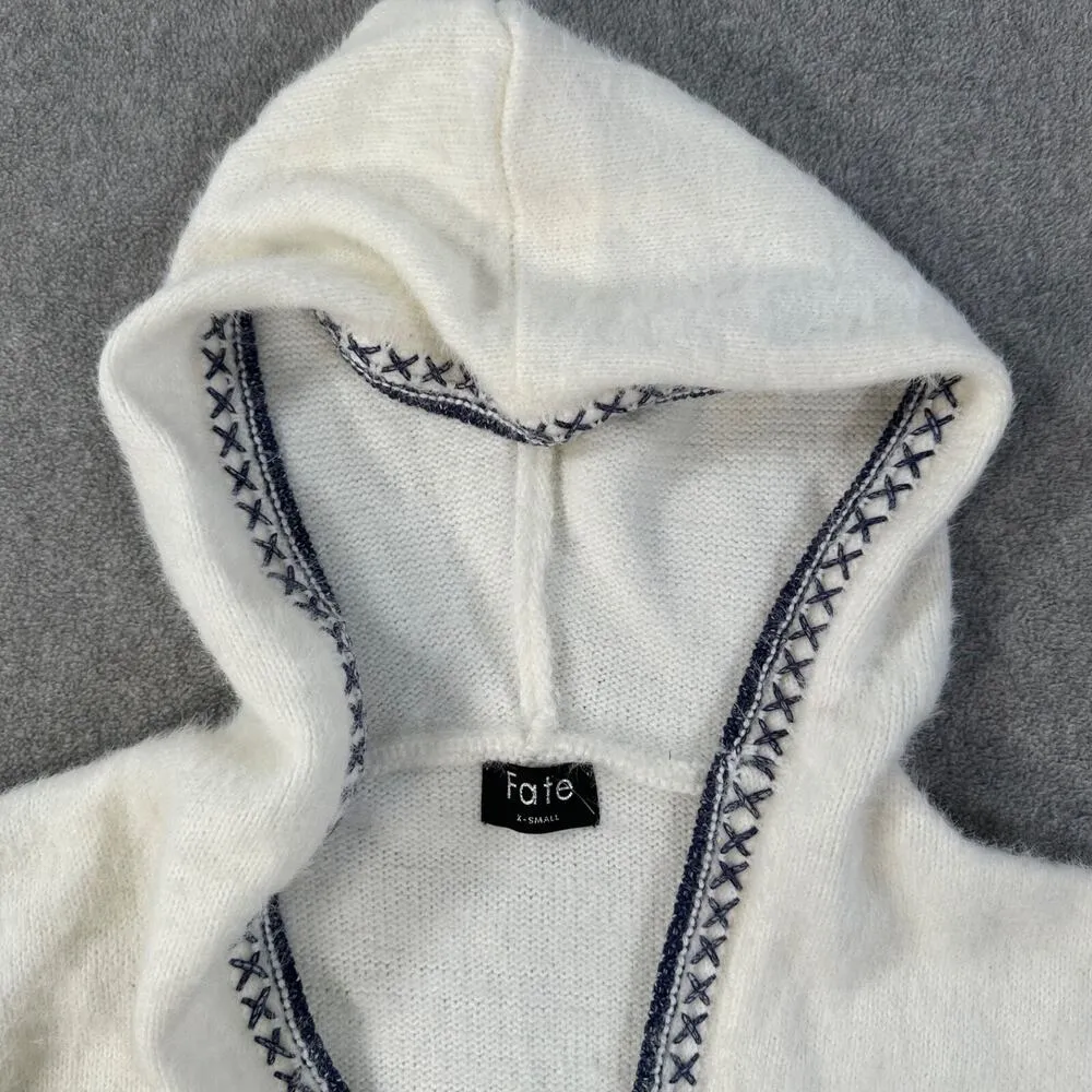 Fate Siena Hooded Cardigan Sweater Striped Mixed Media Western Women's X - Image 4