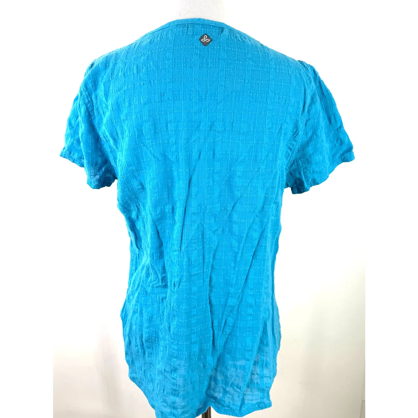 Prana Women's Turquoise Blue Lucy Button Up Short Sleeve Shirt Size Large - Image 4