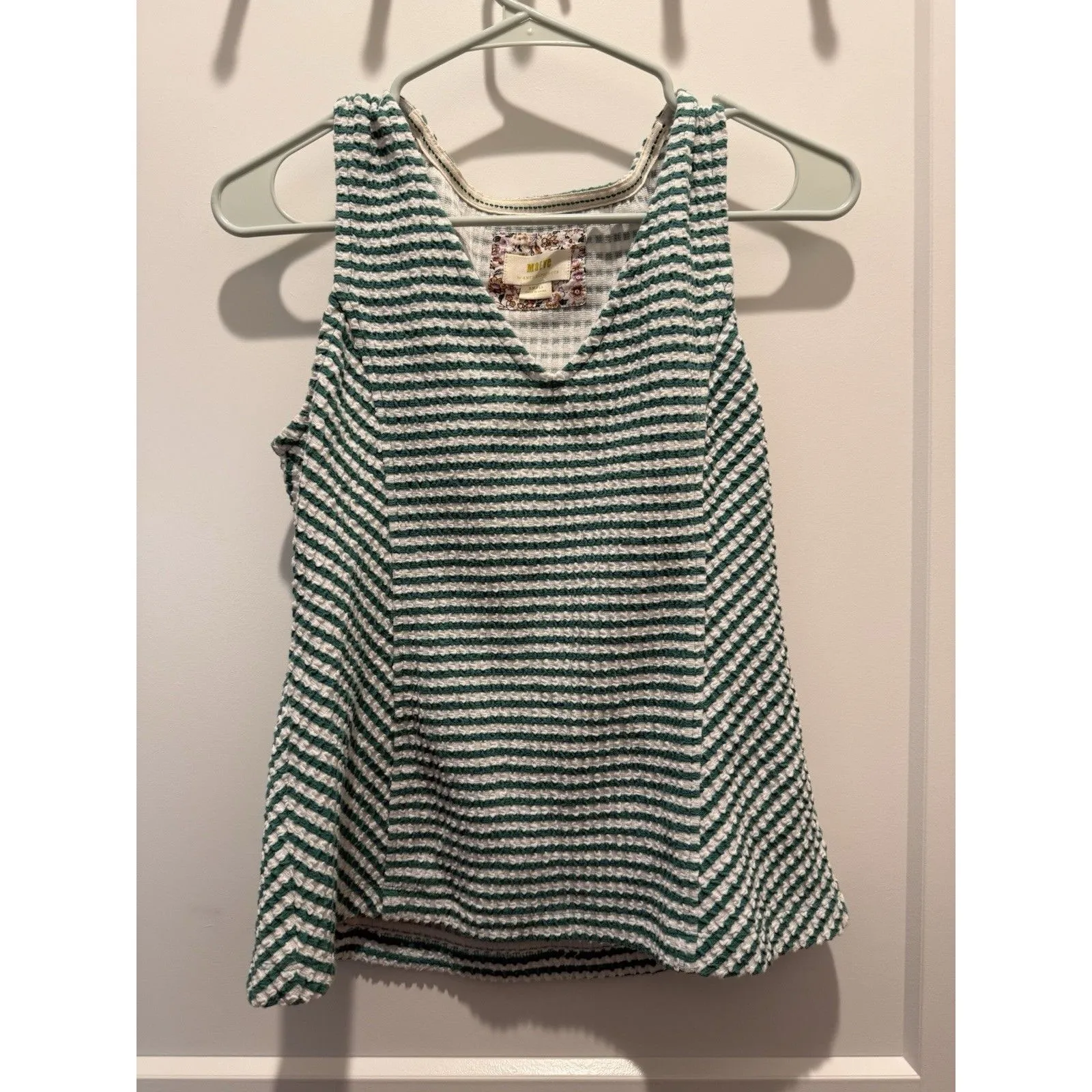 Anthropologie MAEVE Textured Green & White Striped FRANCONIA Tank Top Small - Image 2