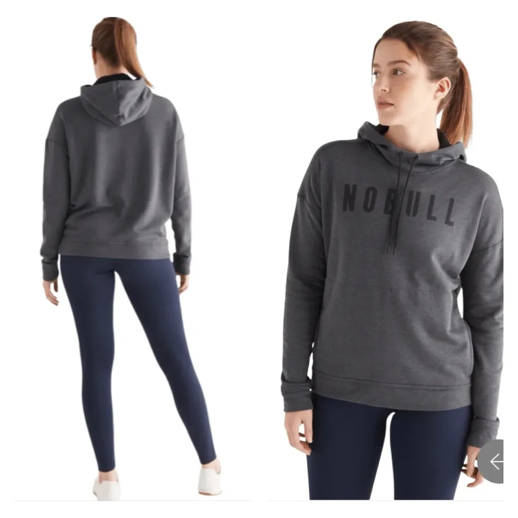 Nobull Performance Hoodie Women’s L Charcoal Grey Drawstring Fleece Lined - Image 3