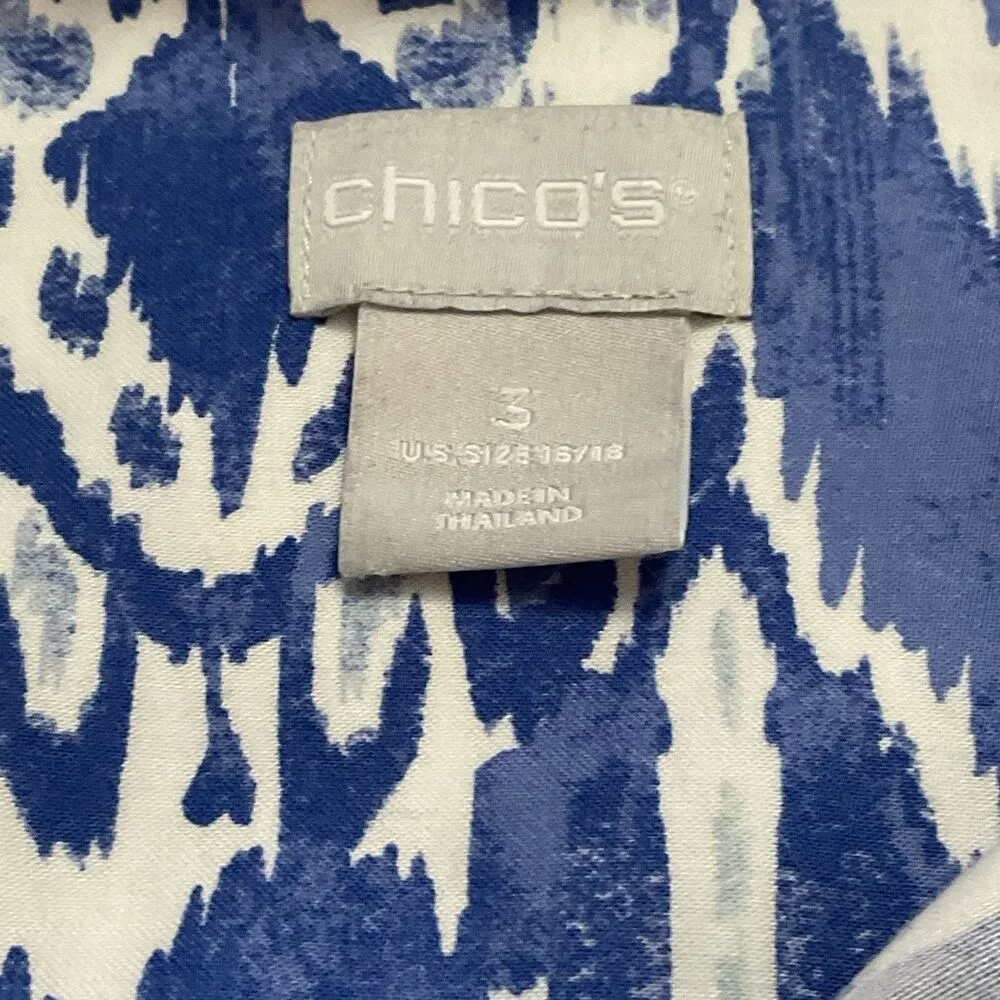 Chicos Top Womens Size 16/18 Large 3 Blue Abstract No Iron Stretch Watercolor - Image 3