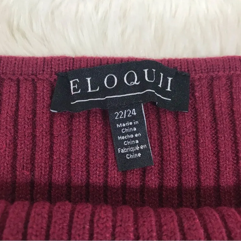 ELOQUII Burgundy Red Off The Shoulder Top Sweater Ribbed Long Sleeve Size 22 24 - Image 4