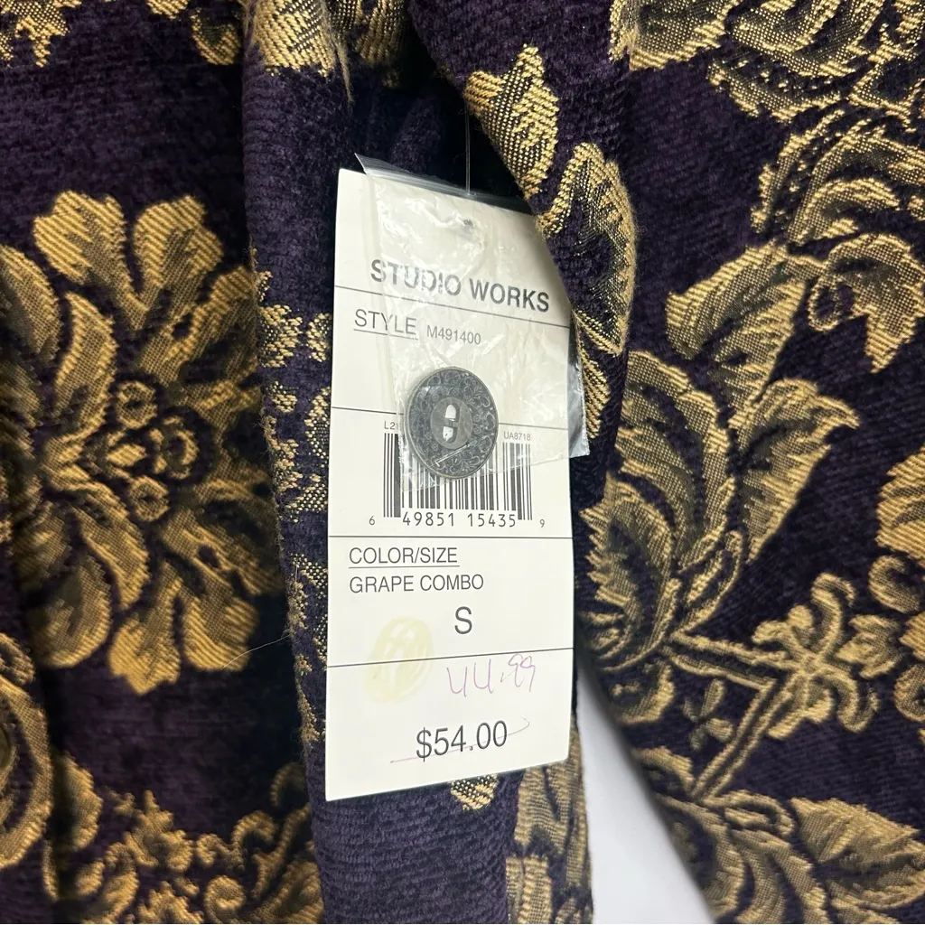 NWT Studio Works Purple & Gold Jaquard Floral Button Up Blazer/Jacket Size Small - Image 6