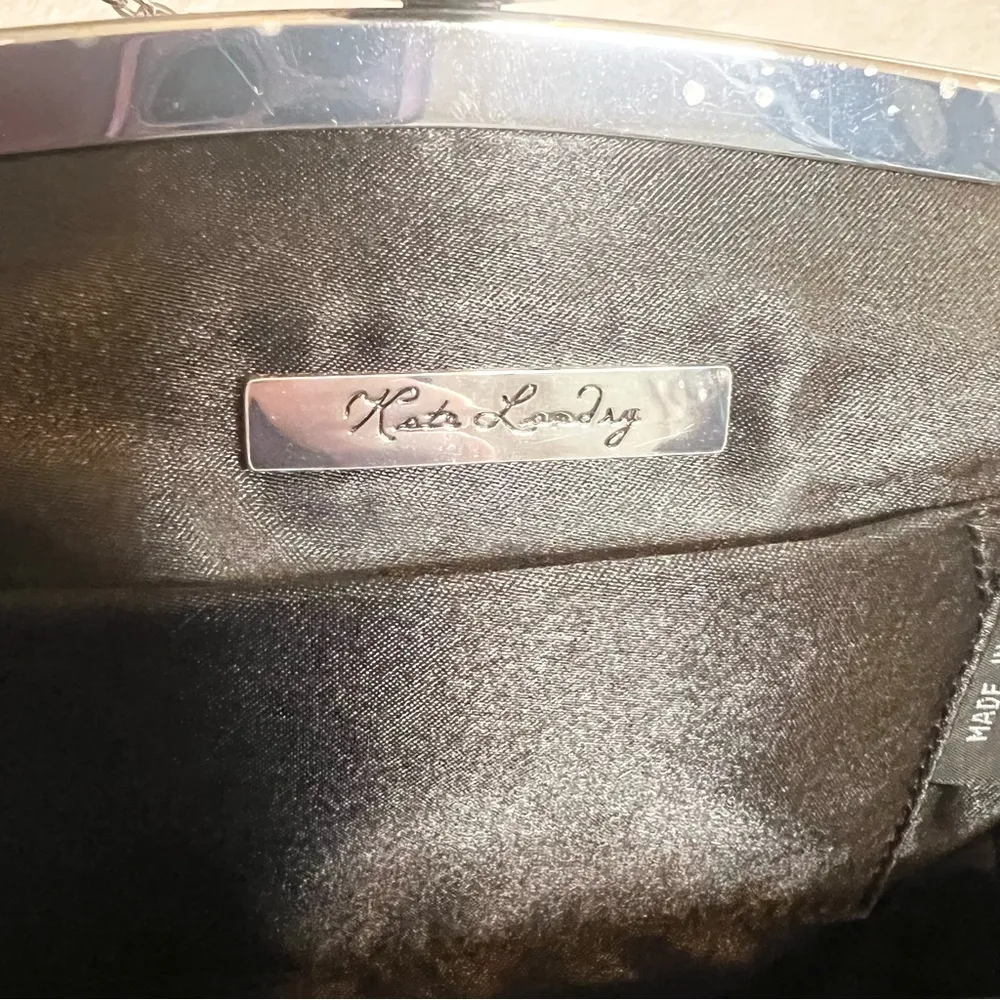 Kate Landry Black Satin Rosette Evening Bag Clutch with Chain Strap & Rhinestone - Image 16