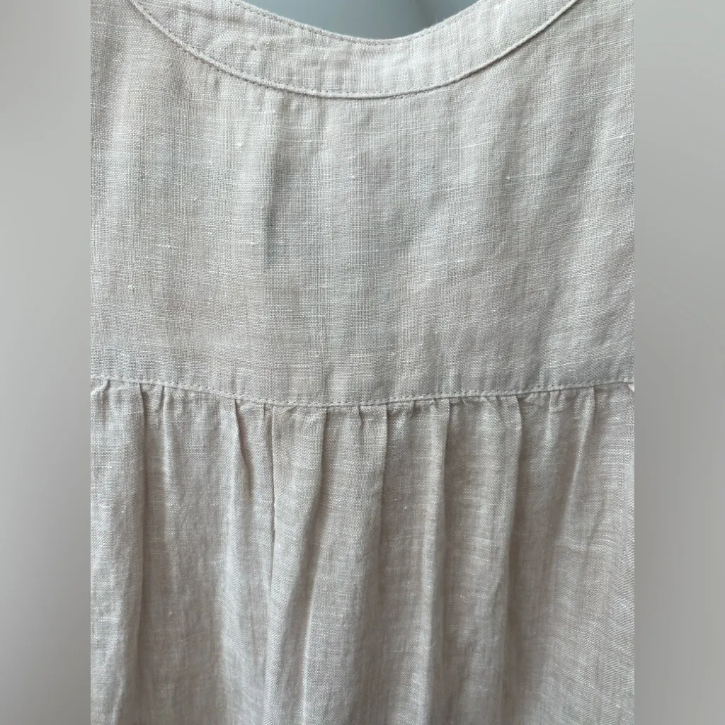 Tahari Beige Sleeveless Linen Blouse Sz S Button Popover Shirt Relaxed Lagenlook - Image 6