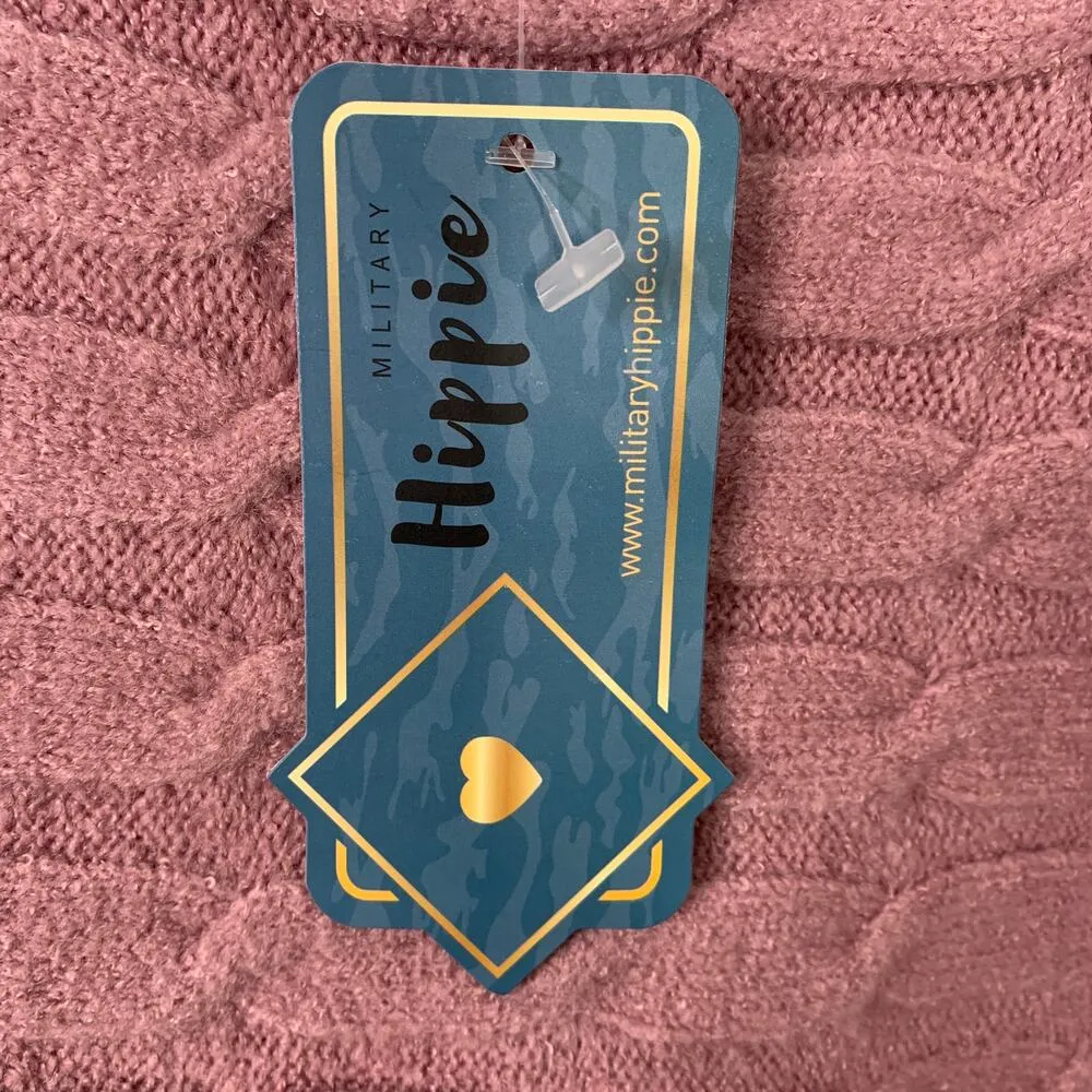 Military Hippie Dusty Rose Sweater Flower Pin Large NWT - Image 7