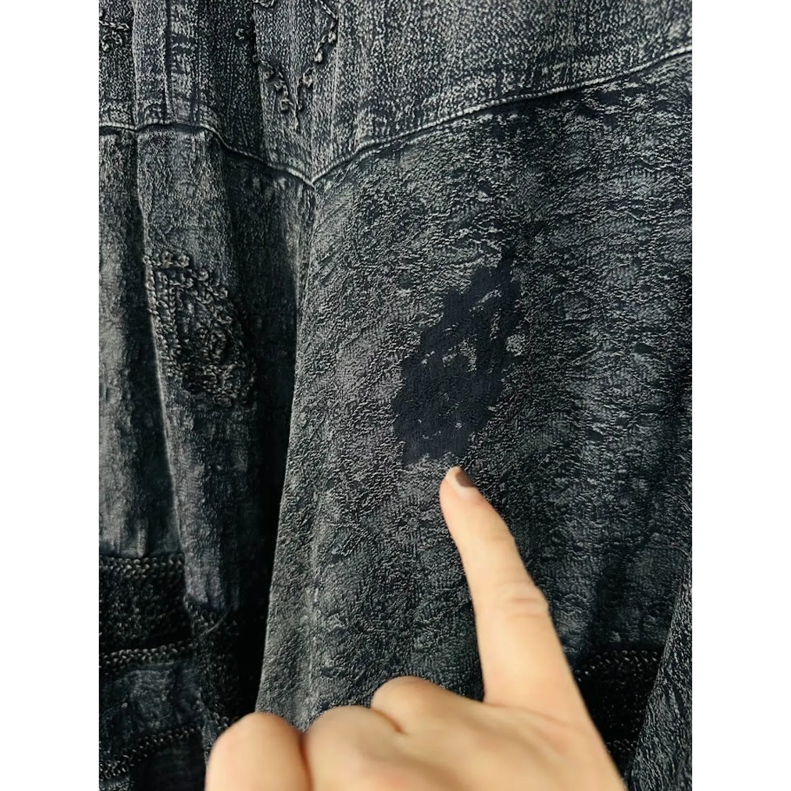 Vintage Papillon Stone Wash Embroidered Midi Skirt Large Black Witchy Dark Fairy - Image 5