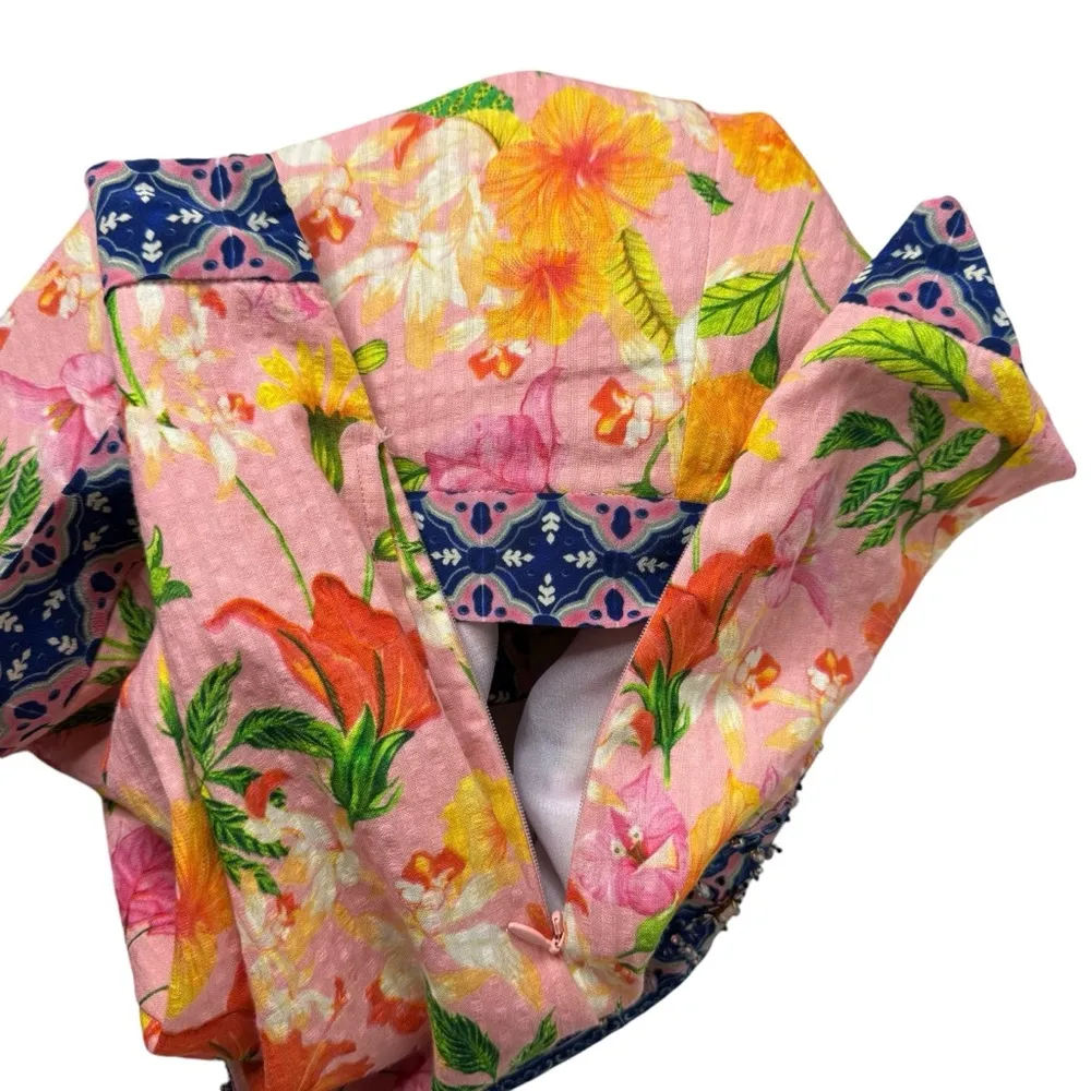 La Fuori Tropical Rhinestone Crystal Embellished Cotton Shorts Large Pink - Image 8