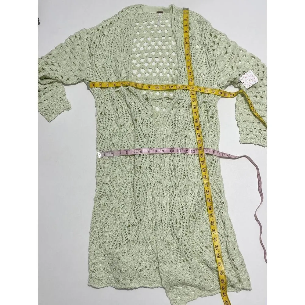 Free People Sweet Talker Long‎ Crochet Cardigan Honeydew Green XS Extra Small - Image 9