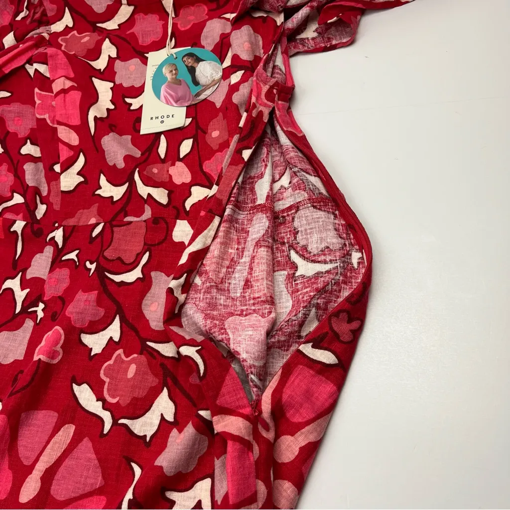 Rhode x Target Midi Red Floral Linen Blend Bell Sleeve Dress‎ Size 16 Summer NEW - Image 15