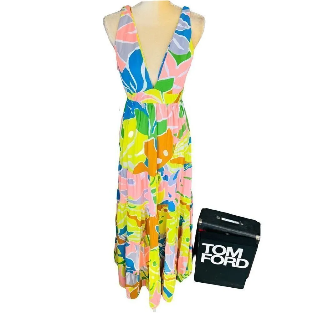 Maaji Selvatik Marea‎ Knit Cover-Up Maxi Dress, Yellow/Blue Size Medium 6/8, NWT - Image 6