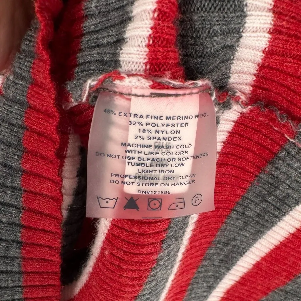 Title Nine Red and Gray Striped Merino Wool Knit Henley Top Size Large - Image 5