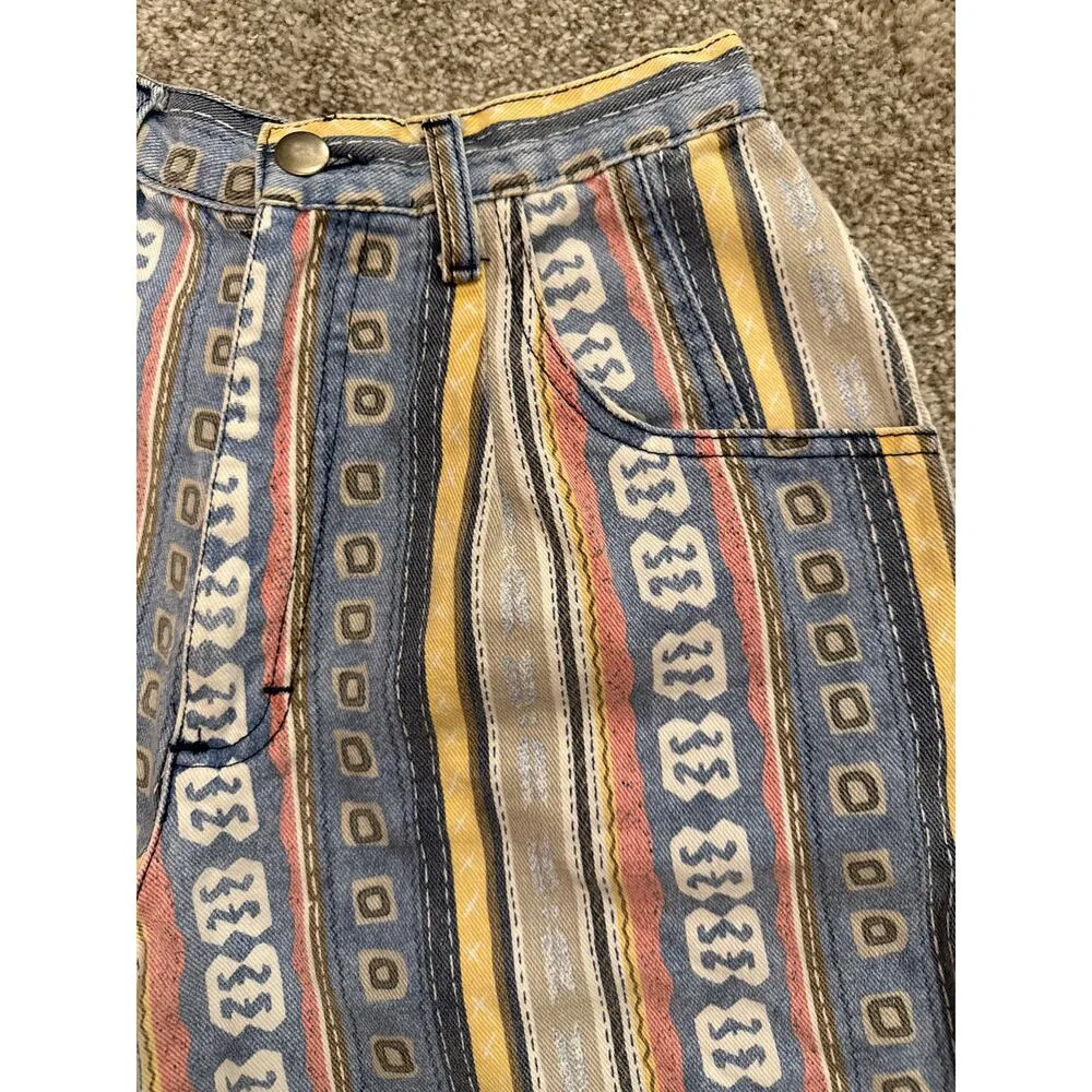 Vintage 90's Stampede High Rise Striped Boho Cuffed Retro Shorts, Sz 6 - Image 2