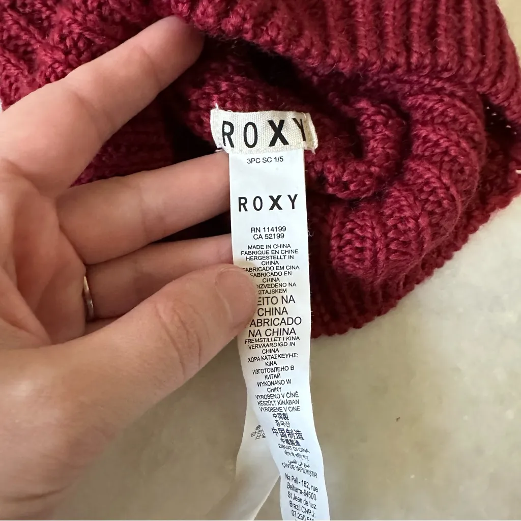 Roxy  Women's Ruby Red Wool Blend Light Cable Knit Crochet Ribbed Beanie Hat - Image 5