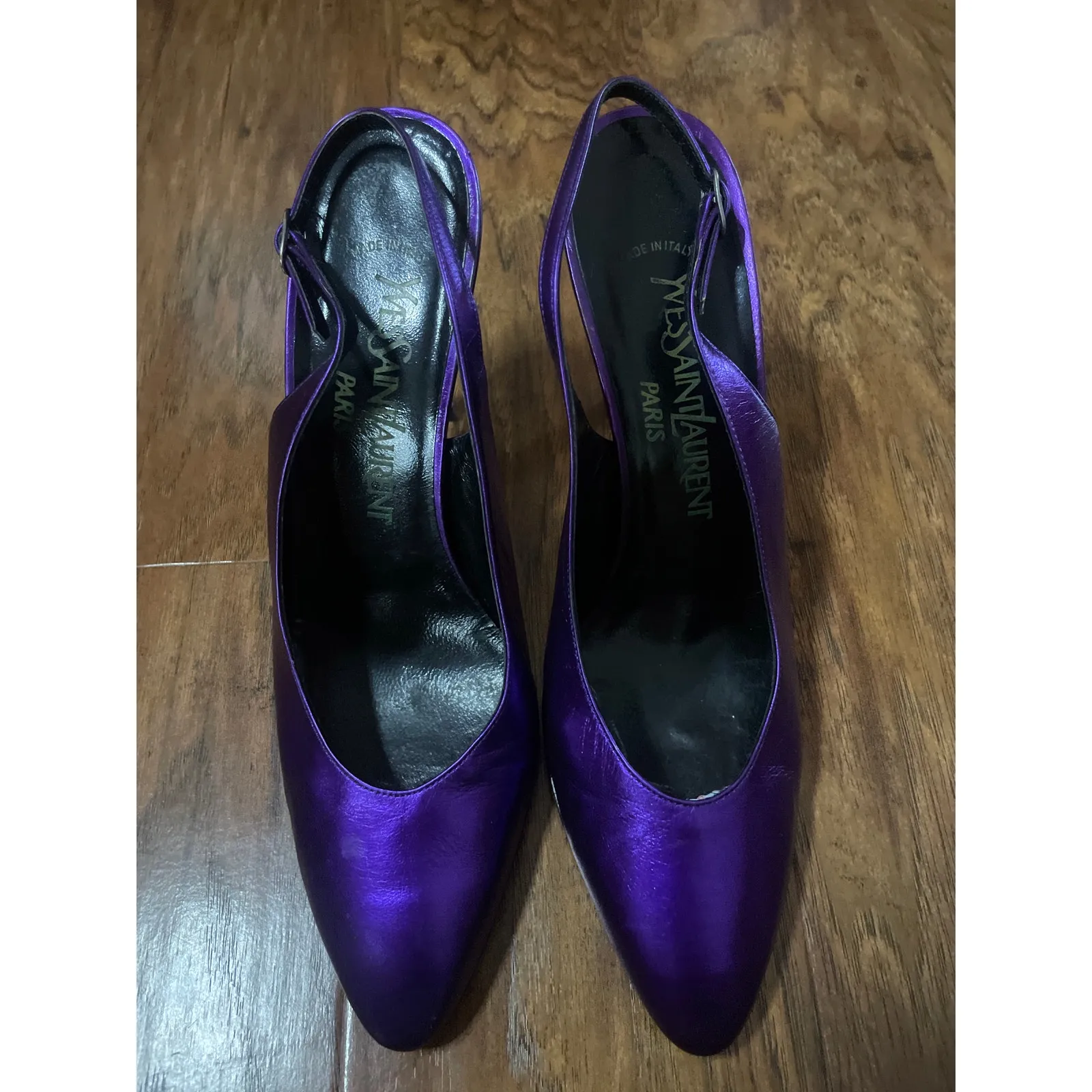 Vintage 90's YSL YVES ST. LAURENT Purple LEATHER Slingback Heels Shoes Pumps 8 - Image 4