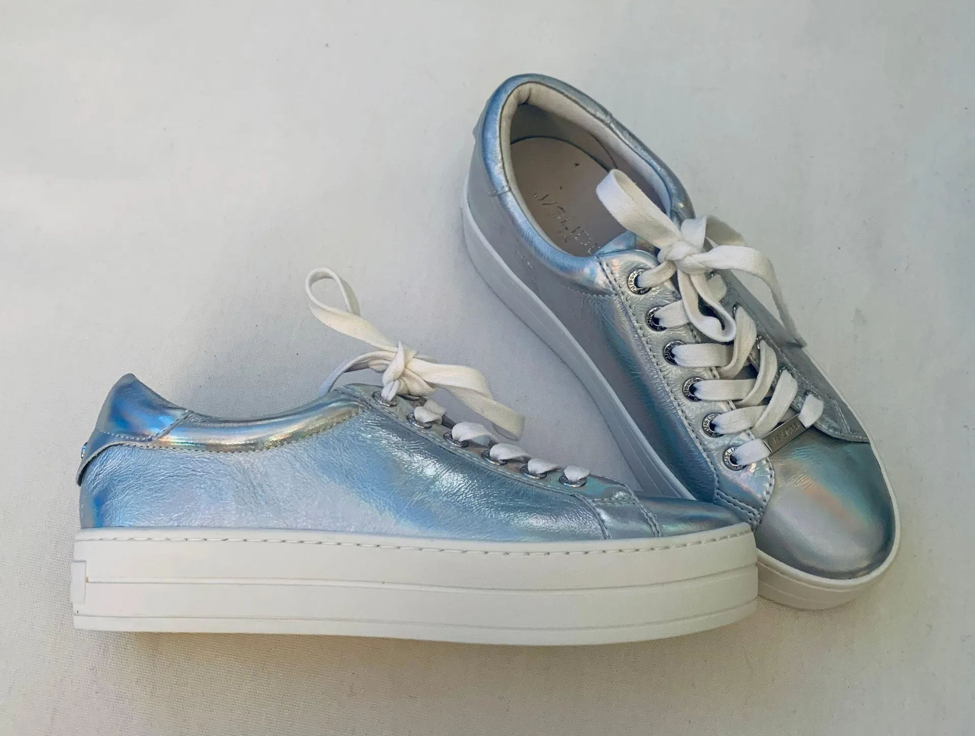 JSlides NEW J Slides Silver Metallic Platform Sneakers Shoes - Image 1