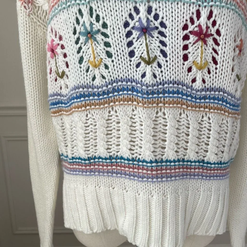 Vintage 90s Gitano Embroidered Flower Sweater XL Pink - Image 5