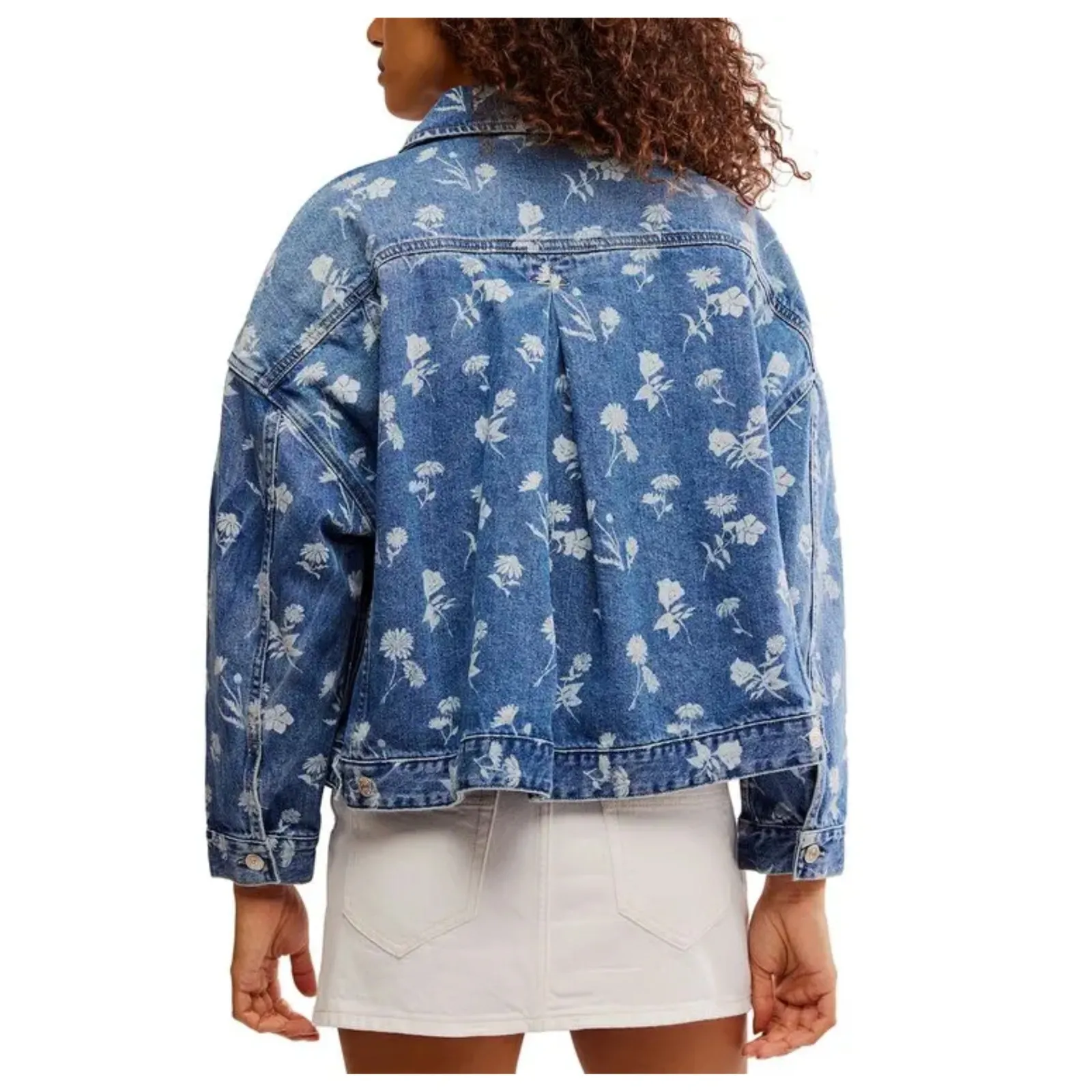 NWT Free People Opal Floral Swing Denim Jacket Size Medium - Image 2
