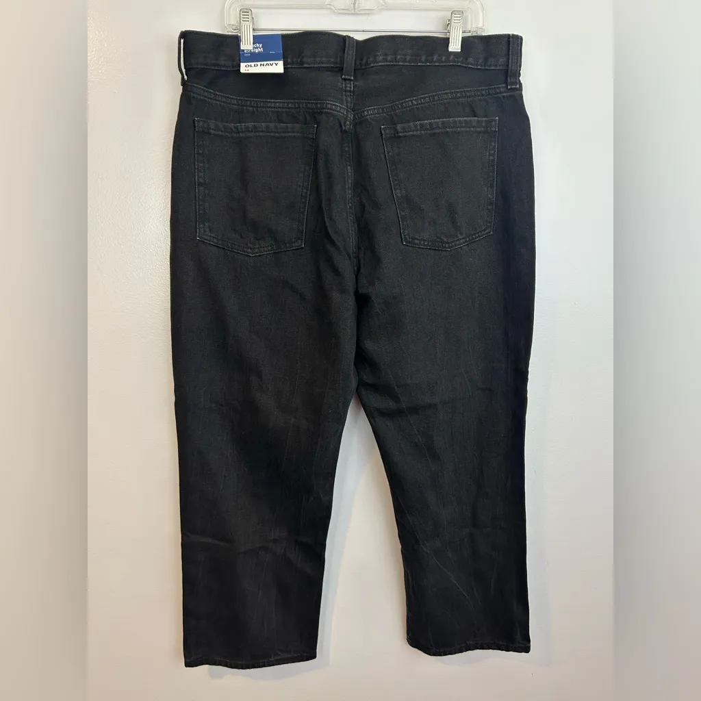 NWT Old Navy Black High Rise Slouchy Straight Distressed Black Denim Jeans Sz 14 - Image 7