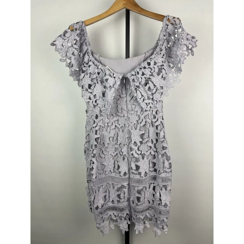 ASTR Purple Lilac Crochet Lace Off Over The Shoulder Mini Dress Size XS - Image 4