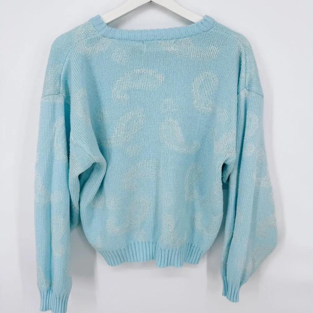 Vintage Via L.A. Paisley Knit‎ Sweater Blue Medium - Image 3