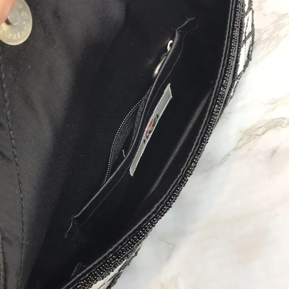 Vtg mad by design mother of pearl accents clutch black flower wallet - Image 10