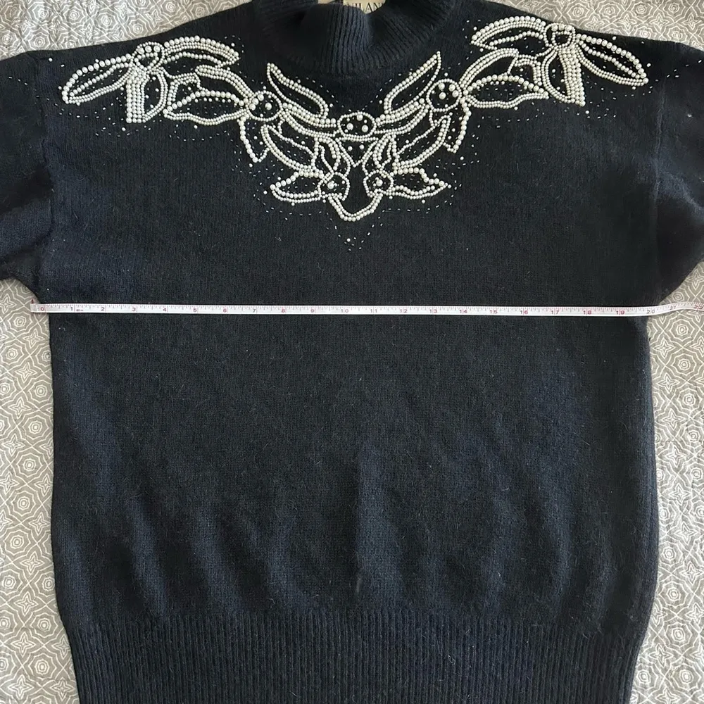 Vintage Nilani Angora & Lambswool Beaded Pearl Mock Neck Sweater Size S Black - Image 7