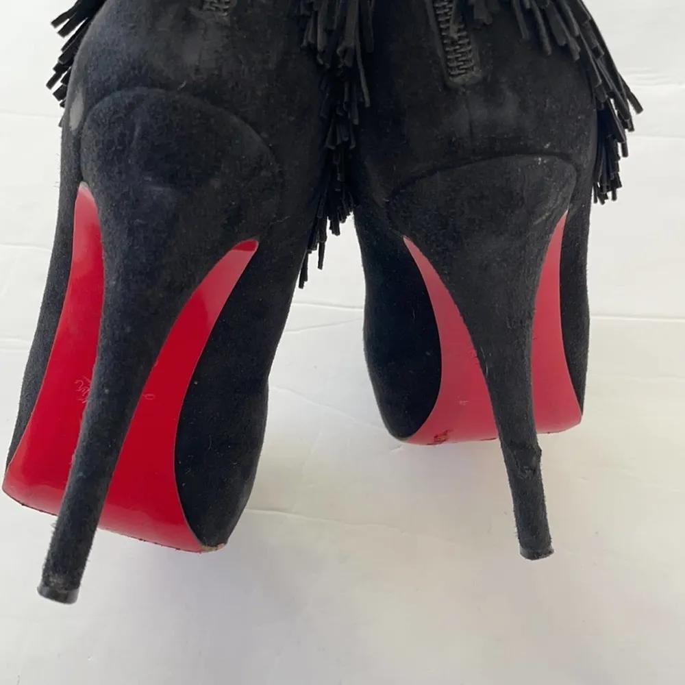 Christian Louboutin Black Suede leather Ron Fringe ankle booties 39 - Image 6