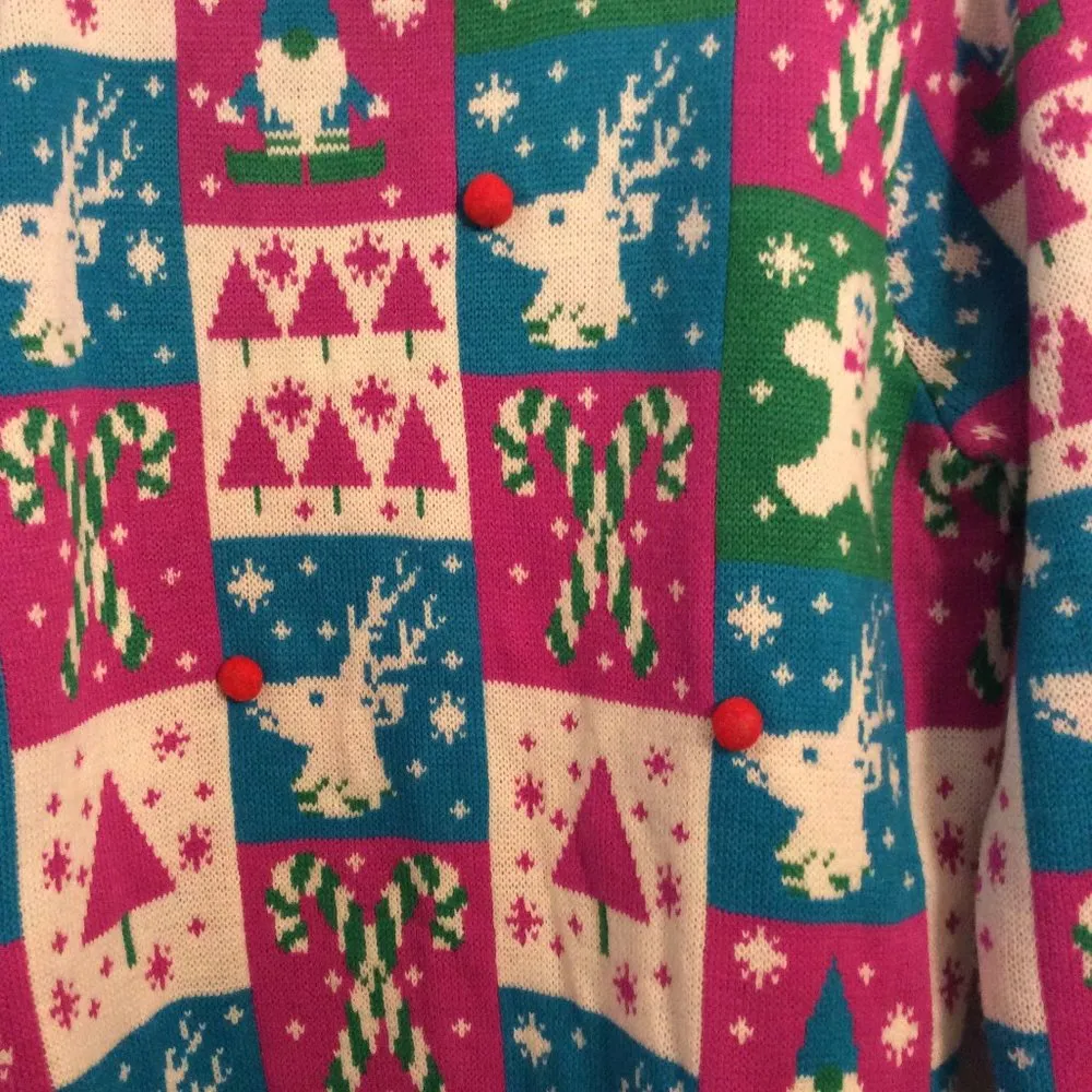 Ugly Christmas Sweater Large L trees gnomes snow gingerbread candy cane deer - Image 2