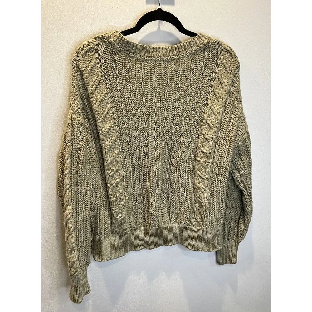 Cupcakes & Cashmere Chunky Cable Knit Brown Cotton Blend Sweater Cardigan Sz L - Image 3