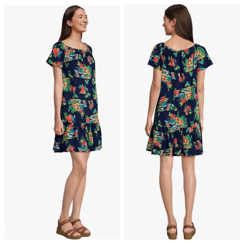 Lands End Cotton Jersey Off the Shoulder Ruffle Hem Swim‎ Cover-up Dress 3X - Image 2