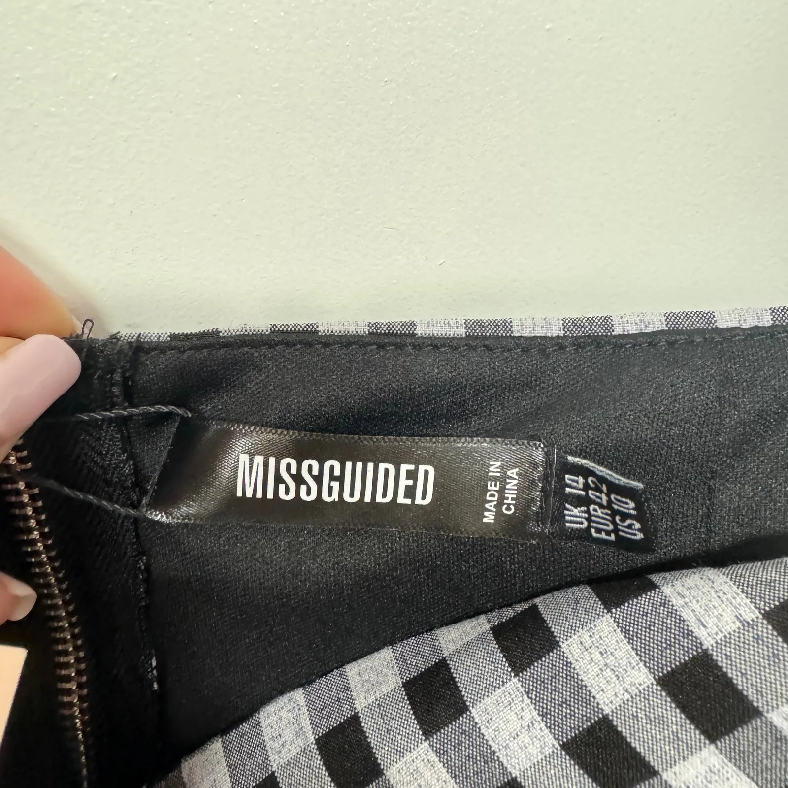 Missguided Puff Sleeve Corset Gingham Crop Top Black White L/S Size 10 Large NEW - Image 8