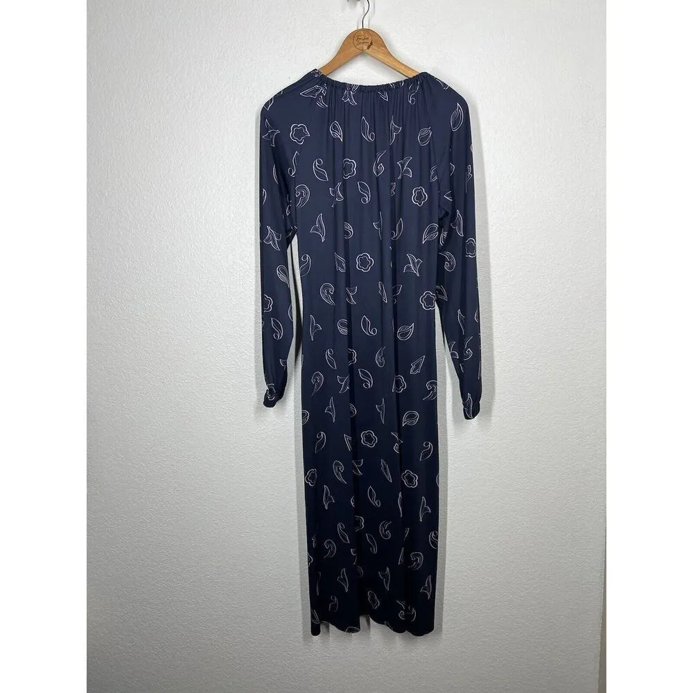 Tibi Remi Print Jersey Midi Dress Size 6 Navy Shirred Long Sleeves - Image 6